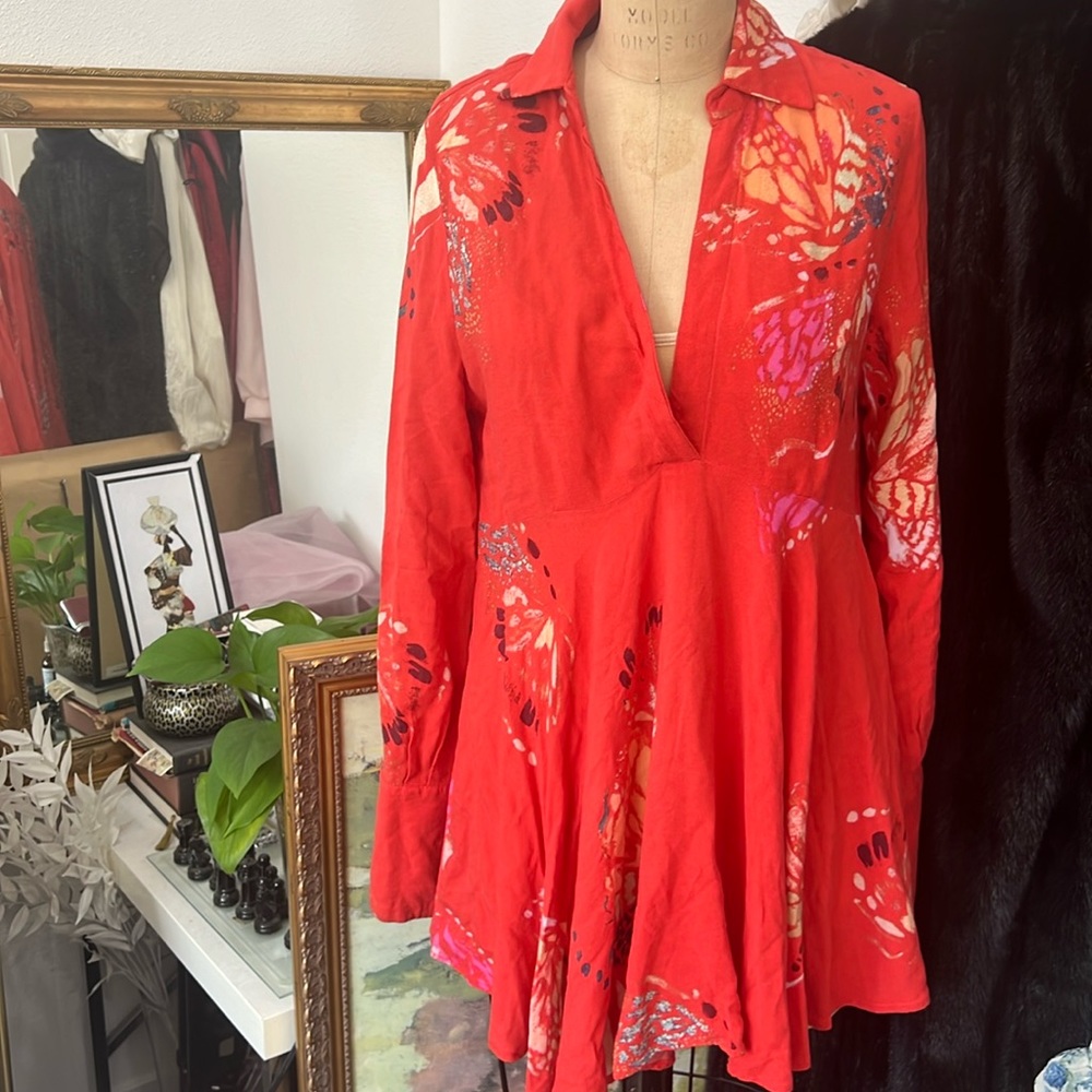 Free People Floral Top/ oversized V- Neck Collared Dress XS